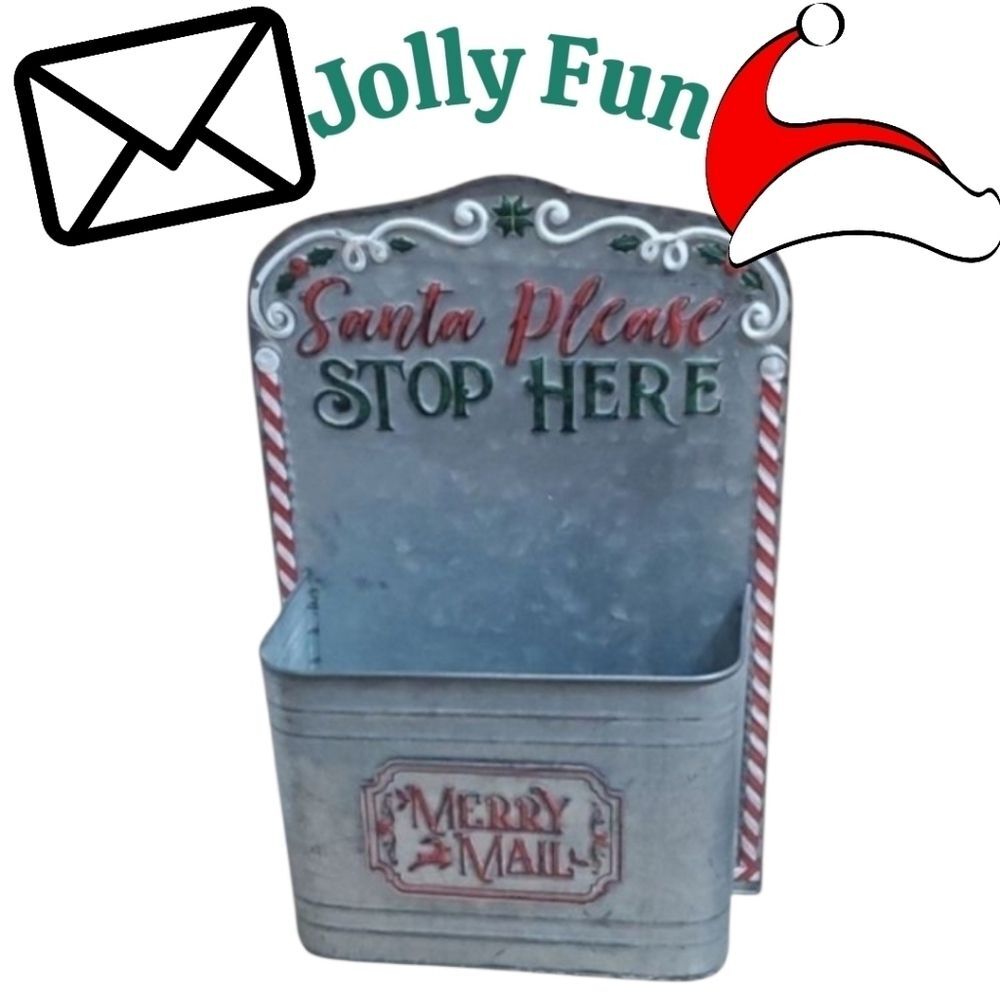 Christmas Mail Holiday Santa Please Stop Here Festive‎ Metal Mailbox Merry Mail